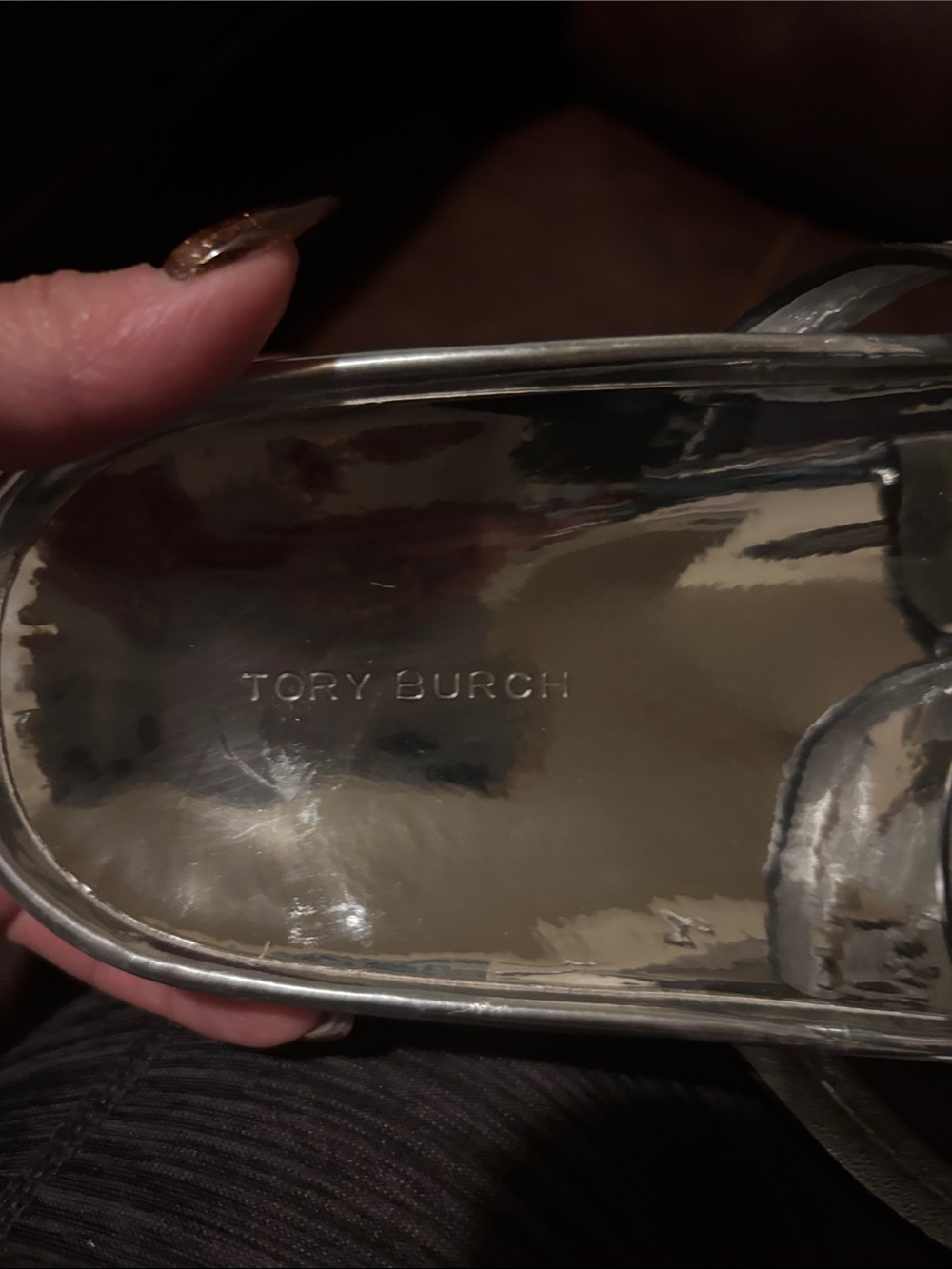 Tory Burch Metallic Silver Logo Thong Sandals - Picture 10 of 10